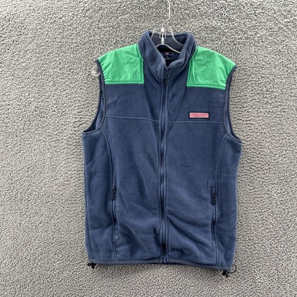 Vineyard Vines Fleece Vest Mens Small Full Zip Blue Green Preppy Whale Logo - Picture 1 of 8